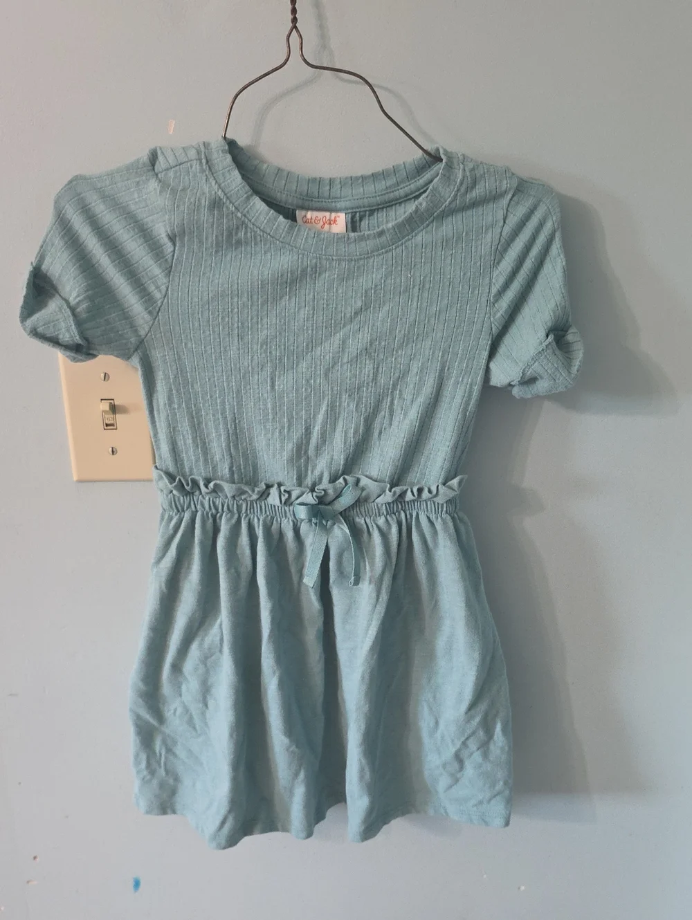 Cat & Jack Light Aqua Ribbed Waist-Tie Girls Dress